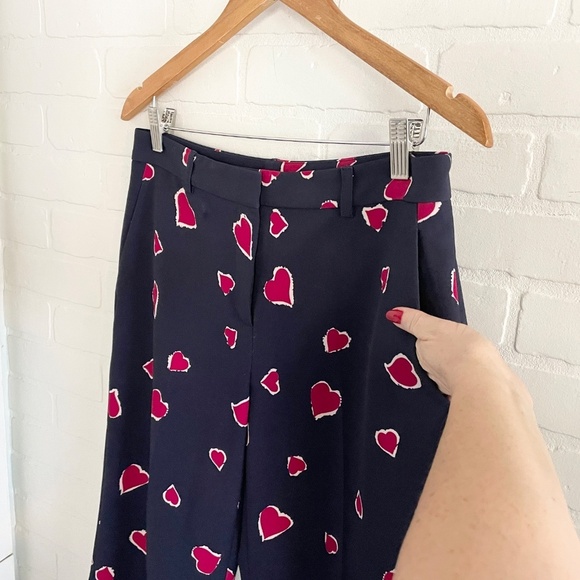 Tara Jarmon Trouser Pants Paulette Midgnight Blue Red Hearts print Pockets Sz 40 - Picture 5 of 15
